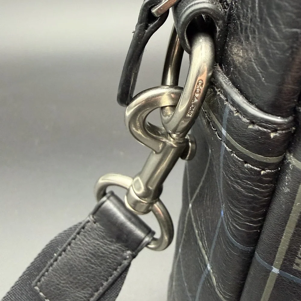 COACH Bag Briefcase Business Men's Leather Black‎ F71561 HUDSON Rare Plaid NWOT